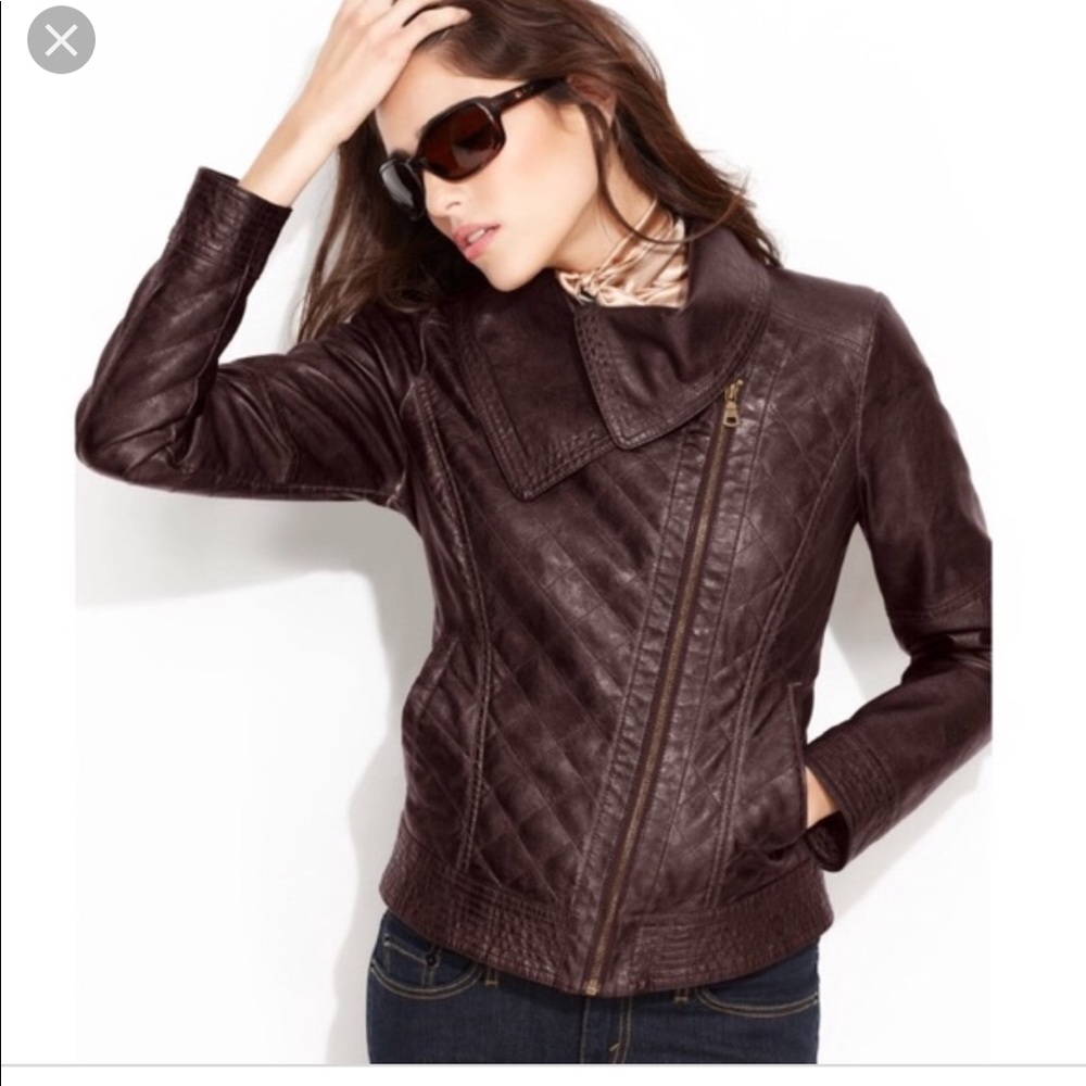 Vegan leather brown jacket.